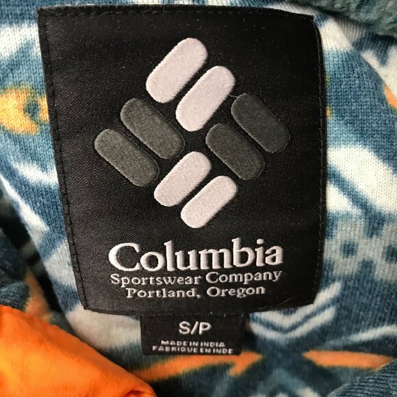 COLUMBIA ~ MENS SMALL ~ TEAL ORANGE AZTEC FLEECE T SNAP JACKET SWEATSHIRT - Picture 8 of 8